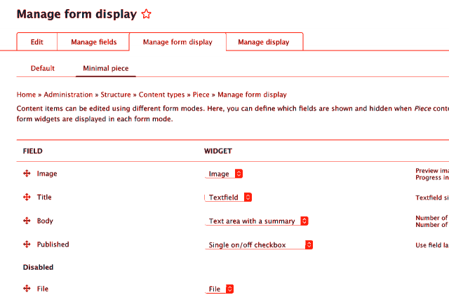 form manager ui screenshot, hiding all the optional fields.