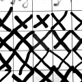 3 rows of 10 crossed out cells, another with 7 crossed outs and a dot in cell eight